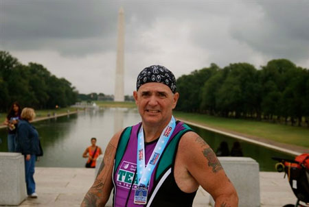 Nation's Triathlon in 2010. This was the first triathlon I completed. The money I raised was donated to finding a cure for cancer.